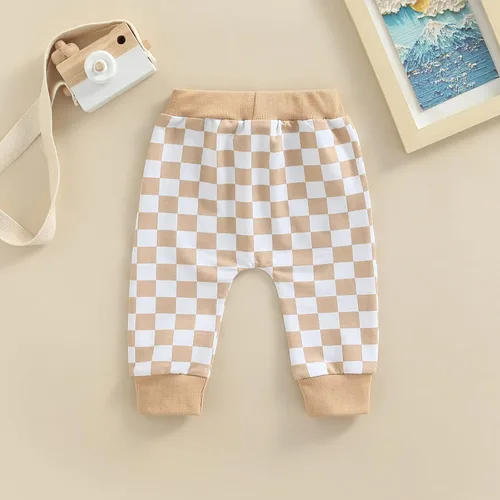 Vista 3 de Pantalones deportivos de algodón con estampado a cuadros para bebés y niñas pequeños