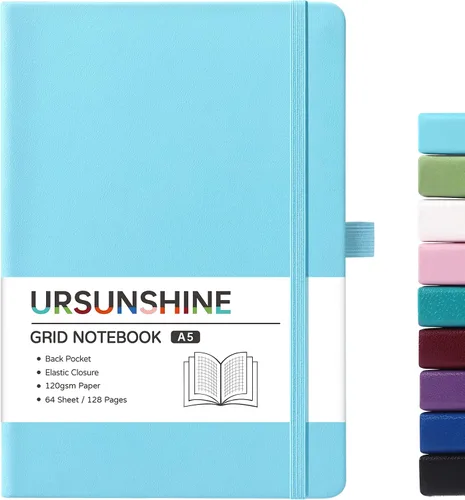Vista 57 de Cuaderno punteado, diario, 5.3 x 8.26 pulgadas, tapa dura, prémium, papel grueso, doble espiral, bandas, cuero negro sintético, lazo para bolígrafo