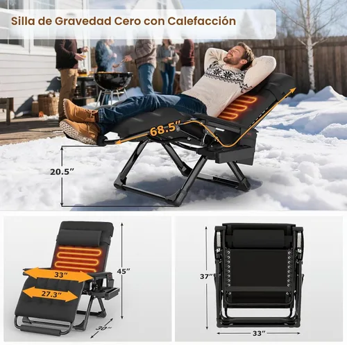 Vista 3 de Suteck Heated Zero Gravity Chair, 33" XXL Oversized Reclining Lounge Chairs Negro
