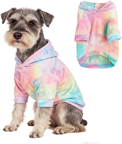 Vista 10 de Mklhgty: sudadera con capucha tie dye para perros y gatos, suéter para cachorros, sudadera, abrigo para clima frío, ropa para mascotas para perros