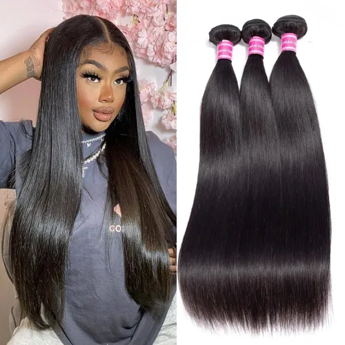 Vista 44 de Paquetes Bob Liso 3 Paquetes de Cabello Humano Corto 10, 10 y 10 Pulgadas, 100% Cabello Crudo Sin Procesar, Tejido Rápido, Color Negro Natural