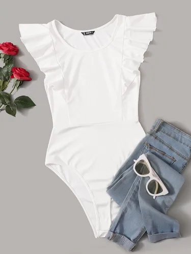 Vista 5 de WDIRARA Body de manga casquillo con volantes y cuello redondo para mujer