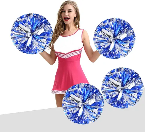 Vista 7 de Paquete de 4 pompones de animadora de 12 pulgadas, 2.82 oz, de plástico, metálicos, para animadoras, deportes, niños, adultos, espíritu