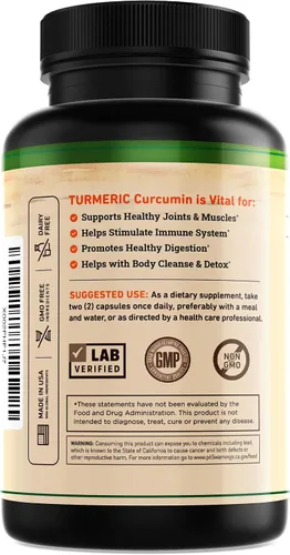 Vista 2 de Curcumina con jengibre y vinagre de sidra de manzana, pimienta negra BioPerine, 95 % curcuminoides, apoyo natural para las articulaciones e