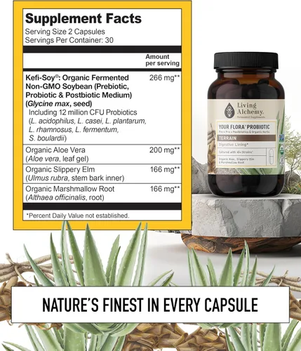 Vista 5 de Your Flora Probiotic Terrain - Probióticos sin OMG con soja fermentada, aloe vera y olmo resbaladizo para el equilibrio intestinal y la digestión