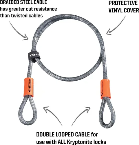 Vista 2 de KryptoFlex 710 Cable de Seguridad de Doble Bucle, 7 Pies de Largo Cable Antirrobo de Acero Trenzado Flexible para Bicicleta con Extremos en Bucle