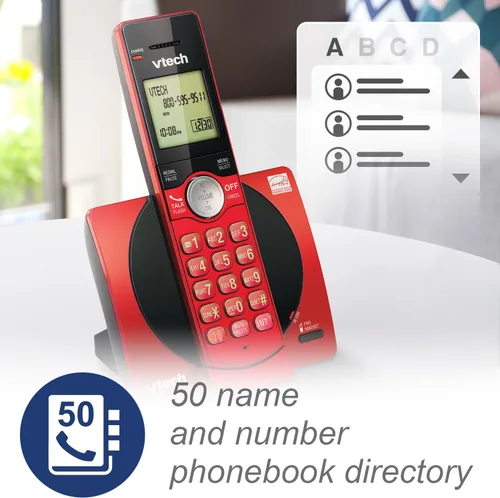 Vista 4 de VTech CS6919-16 DECT 6.0 - Teléfono inalámbrico, rojo, identificación de llamadas/llamada en espera (almacena 30 llamadas), teclado retroiluminado