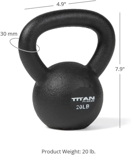 Vista 6 de Titan Fitness Pesa rusa de hierro fundido de 20 libras, fundición de una sola pieza, marcas LB, entrenamiento de cuerpo completo