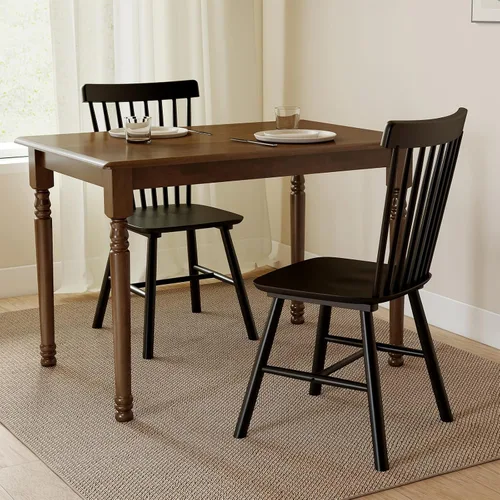 Vista 5 de Juego de 4 sillas de comedor Windsor, sillas de cocina de estilo granja con respaldo de vástago, sillas laterales de madera maciza sin brazos