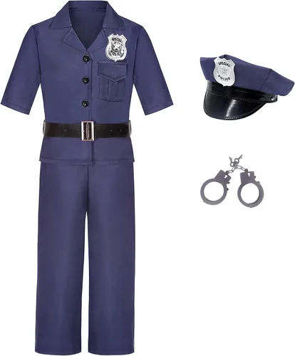 Vista 2 de Doxrmuru Girls Police Officer Costume Cop Uniform for Kids Halloween Dress Up Cosplay Costume 3-10 Years