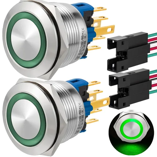 Vista 19 de 2 interruptores de botón de cierre de 0.866 in, 7/8 pulgadas, 110 V-120 V, SPDT, interruptor de encendido y apagado, impermeable, IP67, acero Azul