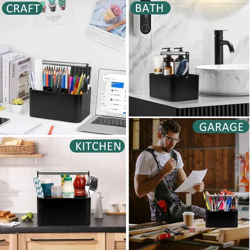 Vista 6 de BYUNER Organizador de Ducha Negro Portátil: Organizador de Baño de Plástico para Encimera, Organizador de Limpieza con Asa, Cesta de Ducha Rígida