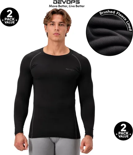 Vista 5 de DEVOPS Paquete de 2 camisas térmicas de compresión de manga larga para hombre 1#) Negro/Negro