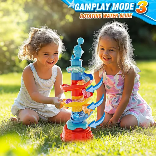 Vista 5 de Skirfy Aspersor de agua para niños, juguetes de agua 3 en 1 para niños y niñas, juego de pelota de atrapo, juego al aire libre, fiesta de verano