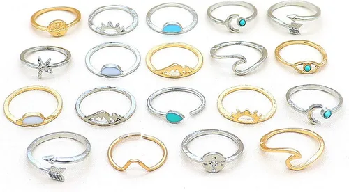 Vista 6 de FUTIMELY 19PCS Boho Turquoise Knuckle Stacking Rings for Women Girls Vintage Stackable Star Moon Wave Peak Sea Rhinestone Joint Midi Finger Rings Set