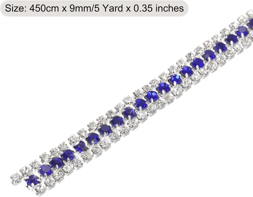 Vista 2 de MECCANIXITY Cadena de 5 yardas, 0.354 in, 3 filas de diamantes de imitación de cristal con cierre de cadena para coser, manualidades, joyería
