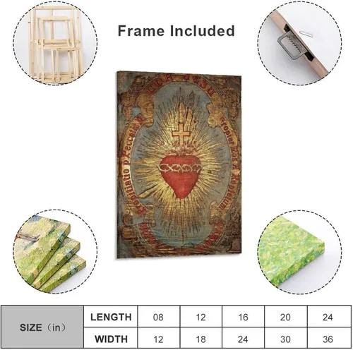Vista 2 de ZHENNAN Póster en lienzo con diseño de corazón sagrado de Jesús (26), impresiones artísticas para colgar fotos para regalo, decoración del hogar