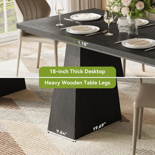 Vista 6 de LITTLE TREE Mesa de comedor para 4-6 personas, mesa de madera, muebles rectangulares con patas resistentes, mesa de cocina moderna para el hogar
