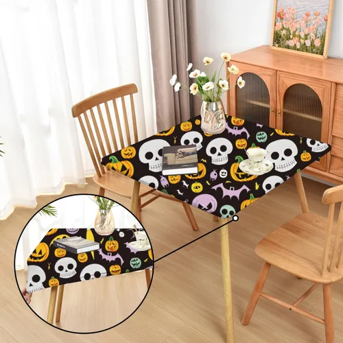 Vista 64 de Mantel ajustado blanco con elástico para mesas plegables de 48x48 pulgadas, manteles lavables y elásticos de elastano para mesas de cartas, manteles