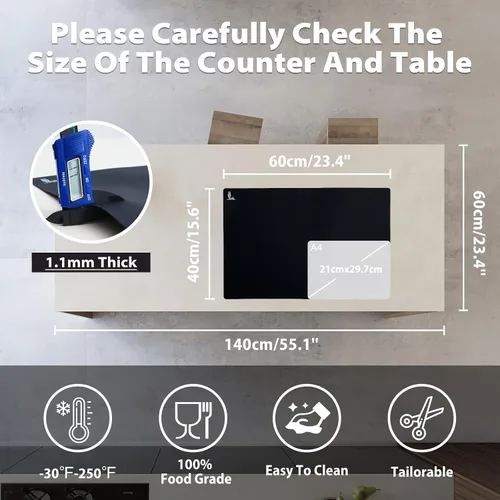 Vista 2 de Thick Silicone Counter Mat Large 23.4"by15.6", Heat Resistant Mat Negro
