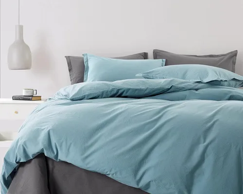 Vista 7 de Get Bed Ready Juego de funda de edredón de algodón lavado a la piedra, estilo casual, cambray, color sólido, relajado, suave, sensación moderna