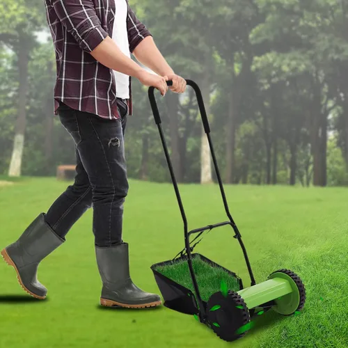 Vista 8 de Xuthusman Cortacésped ajustable de 12 pulgadas, carrete manual para empujar detrás, cortadora de césped de doble rueda con bolsa de colección de 23