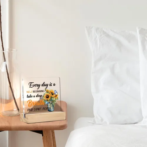 Vista 5 de Regalos inspiradores para mujeres y hombres, girasol, decoración del hogar, citas positivas, escritorio de oficina, letreros decorativos, placas