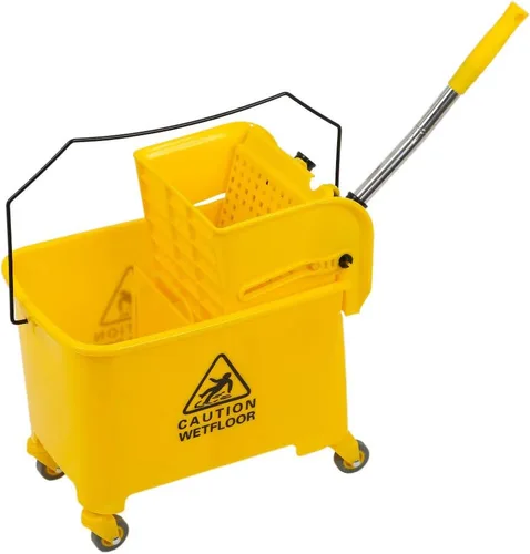 Vista 8 de Combo de cubo de fregona y escurridor lateral, carrito de limpieza resistente y comercial, escurridor de resorte sobre ruedas para limpieza