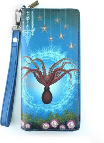 Vista 2 de Ocean Dream Mystic Octopus Deep Sea Paradise Art - Cartera grande, Cartera con cremallera
