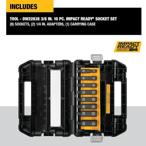 Vista 2 de DEWALT DW22838, juego de llaves IMPACT READY, 3/8 de pulgada, 10
