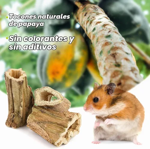 Vista 2 de Abizoo Juguetes masticables naturales de conejo, 6 piezas de madera de papaya orgánica, juguetes masticables para conejo, hámster, cobaya
