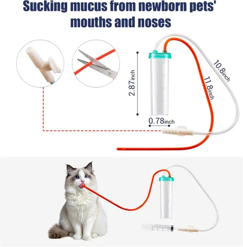 Vista 2 de REDDOUDOU Catéter de succión con extractor de moco estéril para cachorros recién nacidos, kit de alimentación de tubo de 8 FR rojo con jeringas