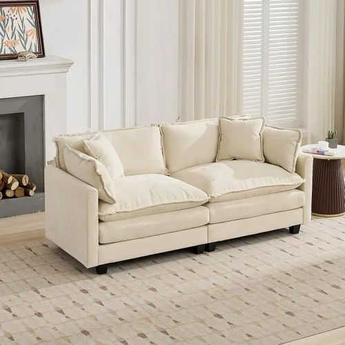 Vista 204 de Sofá seccional modular verde de 111.5", sofás seccionales grandes de 3 plazas para sala de estar, sofá nube oversized de tela chenille con otomana