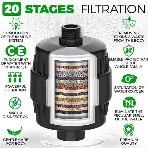 Vista 5 de Filtro de cabezal de ducha que reduce el cloro de agua dura y metales pesados para calmar la piel seca con picazón, la caspa y el eccema para una