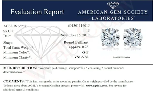 Vista 2 de Vir Jewels - Pendientes de tuerca de diamantes con certificación VS1-VS2 de 14 quilates, oro de 14 quilates