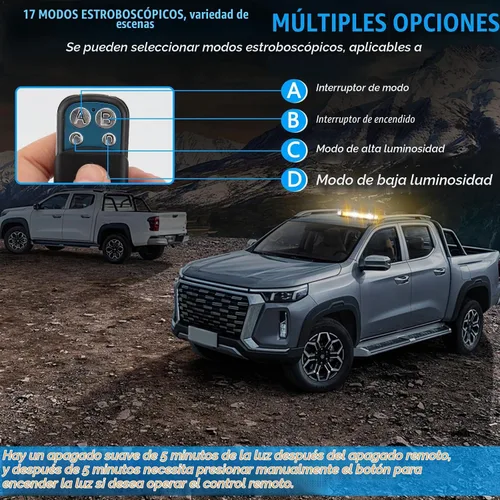 Vista 4 de Luz estroboscópica magnética de 48 LED, control remoto inalámbrico recargable, 17 modos de luz de baliza de techo, luces de seguridad