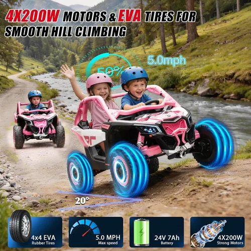 Vista 5 de 24V CAN-AM Maverick X3 con licencia de 2 plazas para niños UTV Rosa
