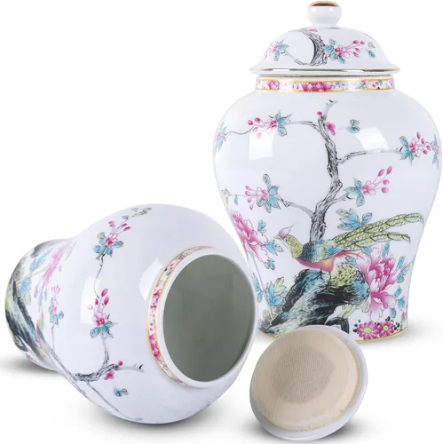 Vista 11 de XINGYAN Chinoiserie - Juego de 3 tarros de jengibre, porcelana china azul y blanca, tarro de almacenamiento decorativo para el hogar con tapa