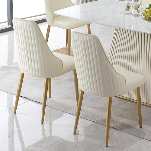 Vista 5 de Montary Juego de 2 sillas de comedor, modernas sillas de piel sintética color blanco crema con patas de metal dorado y respaldo ergonómico para sala