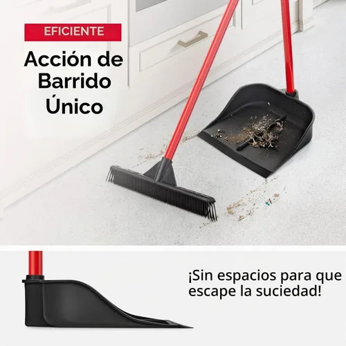 Vista 2 de Recogedor con mango de Ravmag - Construcción sólida de goma natural - Mango de 29" de largo - Diseño vertical - Se adapta a cualquier escoba/cepillo