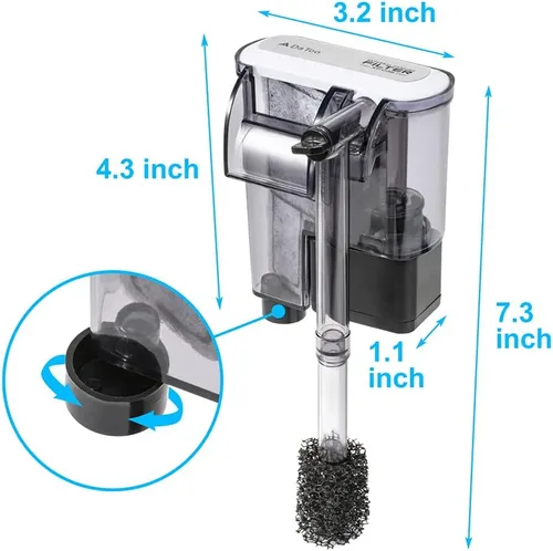 Vista 2 de DaToo Filtro de Acuario Colgante Pequeño Filtro Colgante para Tanque de Peces Sistema de Filtración de Cascada de Energía