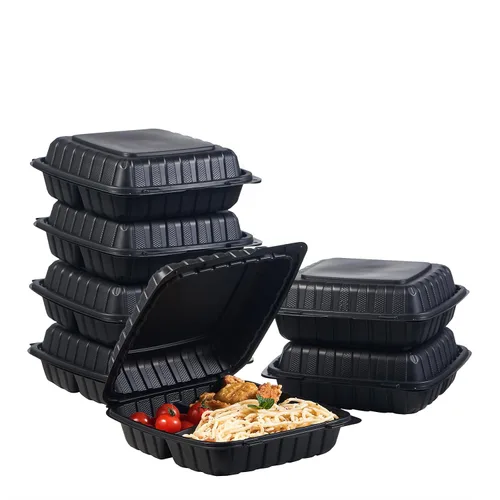 Vista 10 de FULING 100 unidades de contenedores desechables de plástico transparente con bisagras para llevar alimentos, 15 cm de ancho, envases desechables