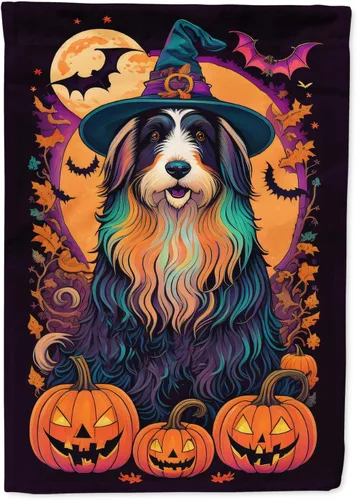 Vista 85 de Caroline's Treasures DAC1466GF - Bandera decorativa para jardín de Halloween de Affenpinscher Witchy para jardín, decoración para patio exterior