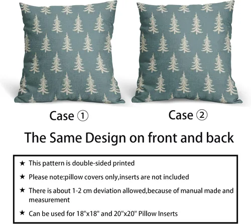 Vista 6 de Juego de 2 fundas de almohada de Navidad color azul aguamarina de 16 x 16 pulgadas, árbol de Navidad, estilo rústico, estampado de invierno, fundas