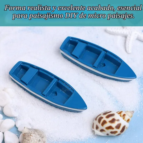 Vista 5 de Framendino, 2 juegos de mini bote de remos pequeño barco de madera con remos para accesorios de jardín de hadas