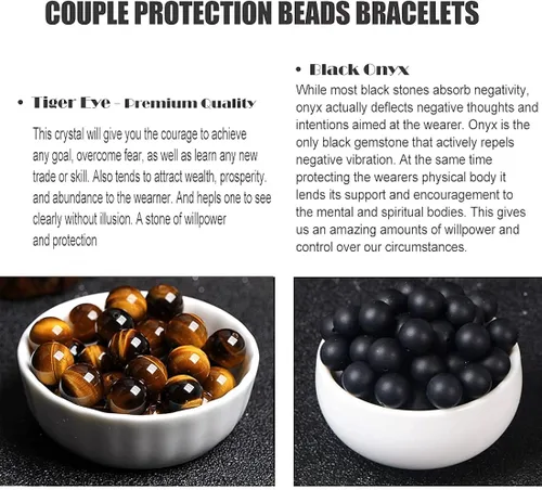 Vista 2 de HASKARE Pulsera de piedra de ojo de tigre para hombre y mujer, piedra de energía natural, aceite esencial, roca de lava, ónice negro, cuentas de ojo