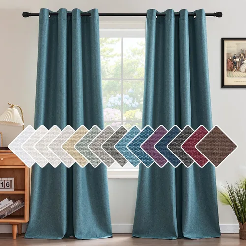 Vista 58 de H.VERSAILTEX - Cortina opaca de lino de 54 pulgadas de largo con aislamiento térmico, ojales y aspecto de lino, textura de arpillera, para Azul Egeo