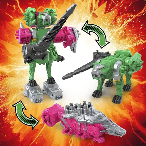 Vista 4 de Power Rangers Dino Fury - Martillo Ankylo rosa y garra de tigre verde, juguetes Zord para niños de 4 años en adelante Zord Link Sistema