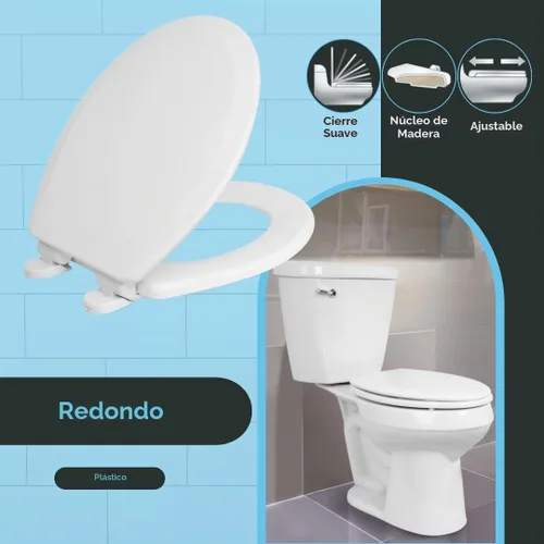Vista 2 de Asiento de inodoro redondo Centoco, núcleo de madera resistente de servicio pesado con acabado de plástico resistente a los arañazos, cierre suave