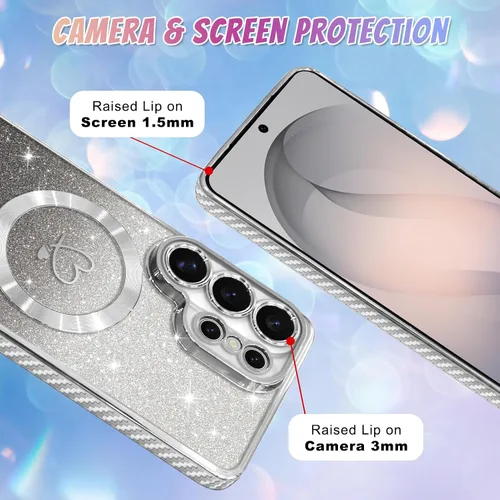 Vista 671 de Bonoma - Funda compatible con Samsung Galaxy S21 Plus, diseño de corazón con purpurina, color rosa Support for MagSafe, Plating Magnetic Case TPU